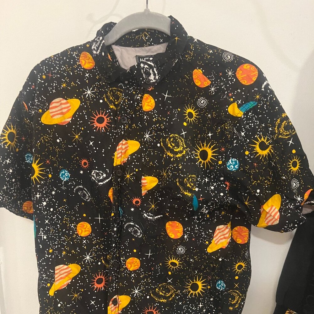 Alpha Beta Button Front Shirt Mens S Black Solar System